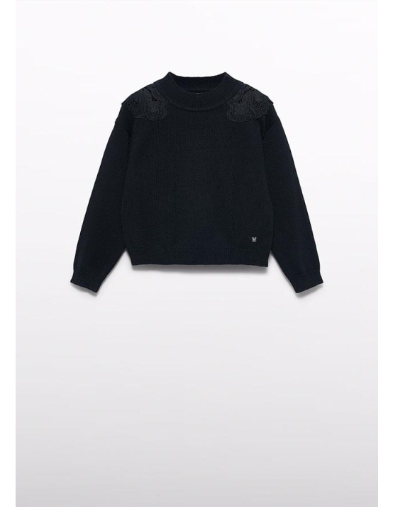 Abel e Lula Jersey Detalhe Guipur - PRETO