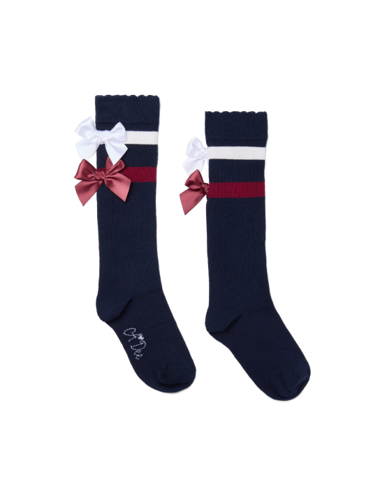 A-Dee Stripe And Bow Knee Sock - MARINHO