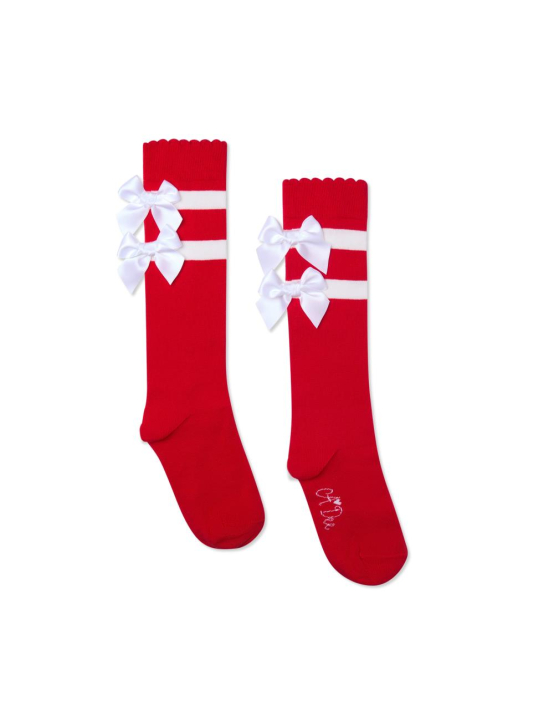 A-Dee Stripe And Bow Knee Sock - VERMELHO